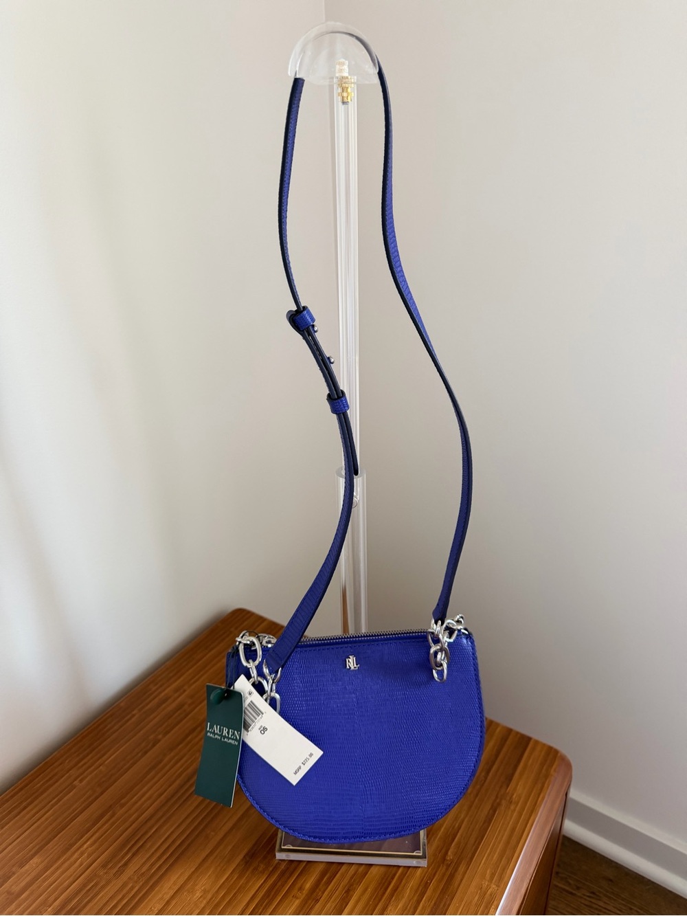 Lauren Ralph Lauren Blue Textured Leather Mini Crossbody Bag NWT - Picture 2 of 11